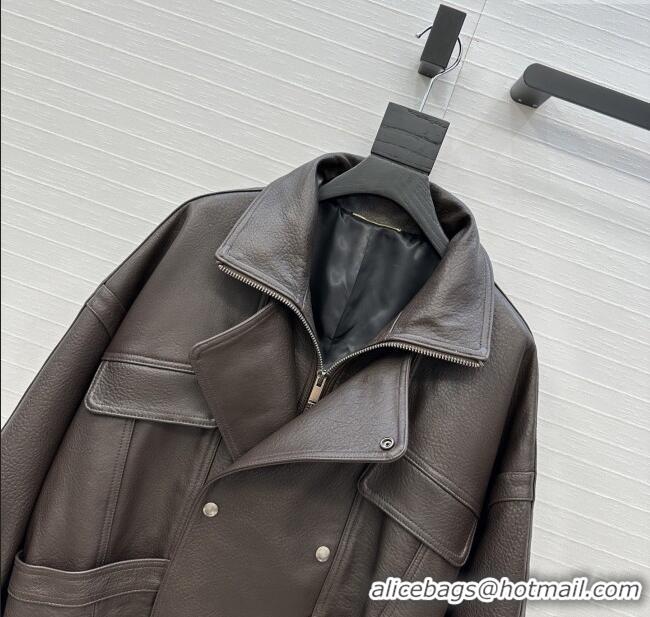 Top Design Saint Laurent Sheepskin Jacket SLP92503 Brown 2025