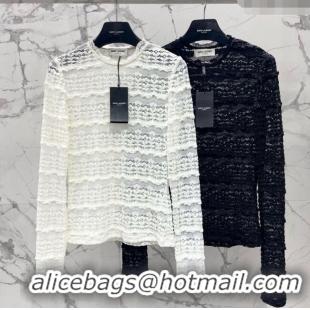 Cheap Design Saint Laurent Lace Shirt 1015 White/Black 2025