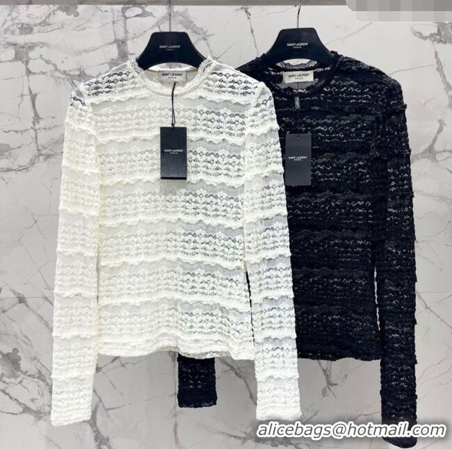 Cheap Design Saint Laurent Lace Shirt 1015 White/Black 2025