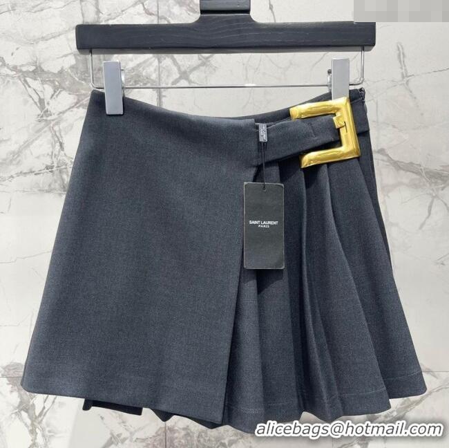​Unique Discount Saint Laurent Pleated Mini Skirt 1015 Grey 2025