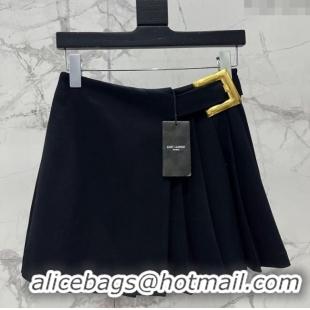 Famous Brand Saint Laurent Pleated Mini Skirt 1015 Black 2025