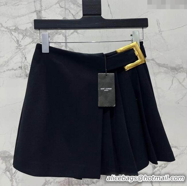 Famous Brand Saint Laurent Pleated Mini Skirt 1015 Black 2025