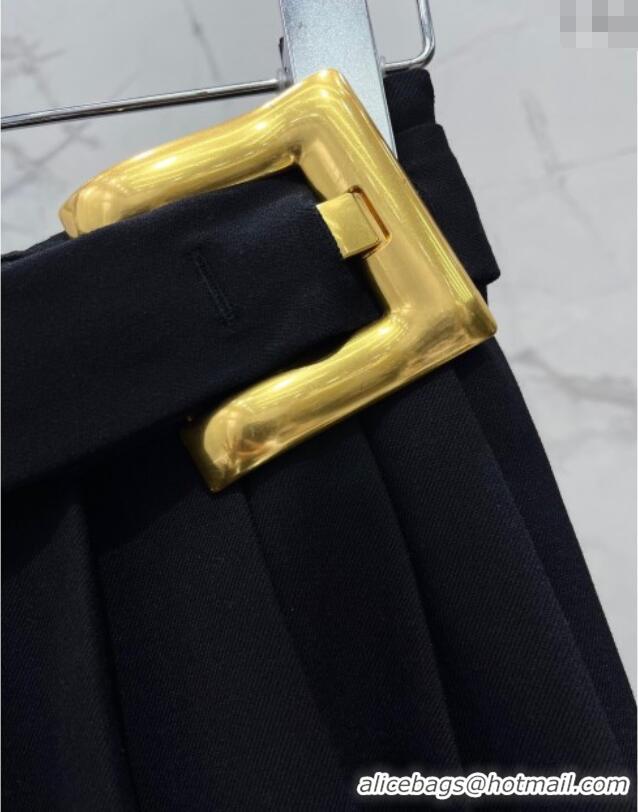 Famous Brand Saint Laurent Pleated Mini Skirt 1015 Black 2025