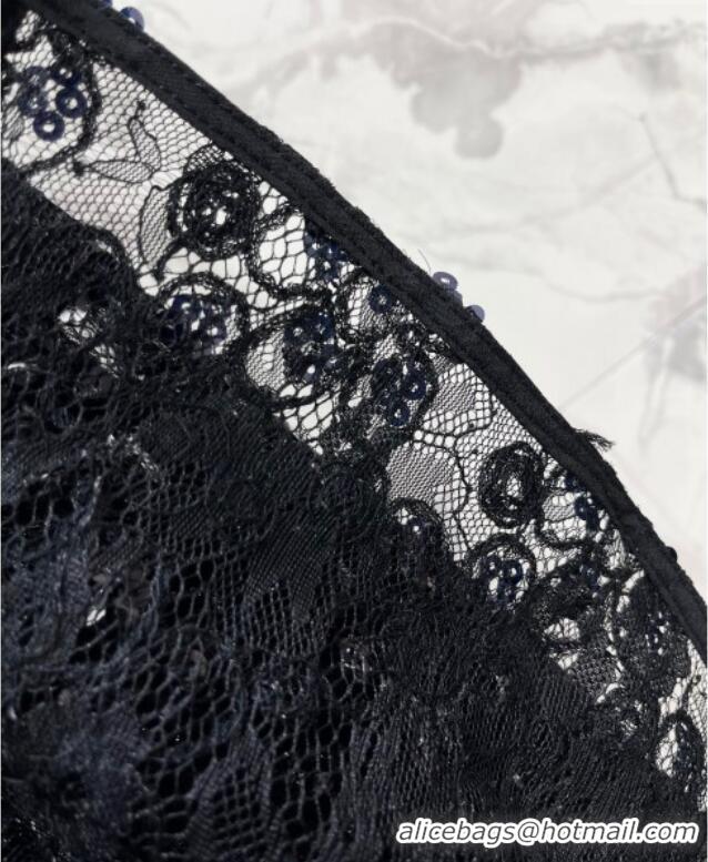 Promotional Saint Laurent Crochet Lace Shirt with Sequins 1015 Black 2025