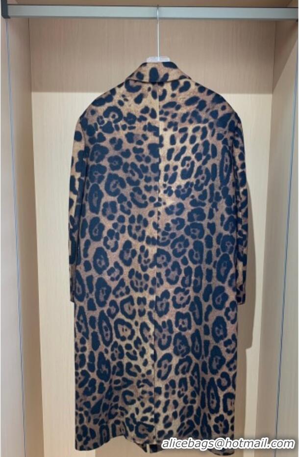 Top Quality Saint Laurent Leopard Print Cashmere Wool Coat YSL110601 Brown 2025