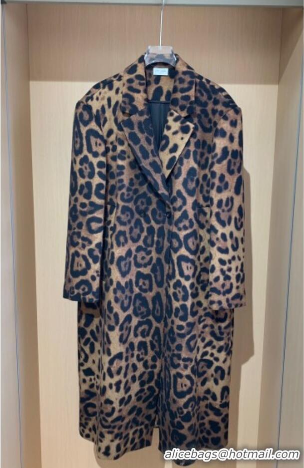 Top Quality Saint Laurent Leopard Print Cashmere Wool Coat YSL110601 Brown 2025