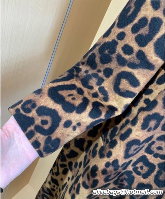 Top Quality Saint Laurent Leopard Print Cashmere Wool Coat YSL110601 Brown 2025