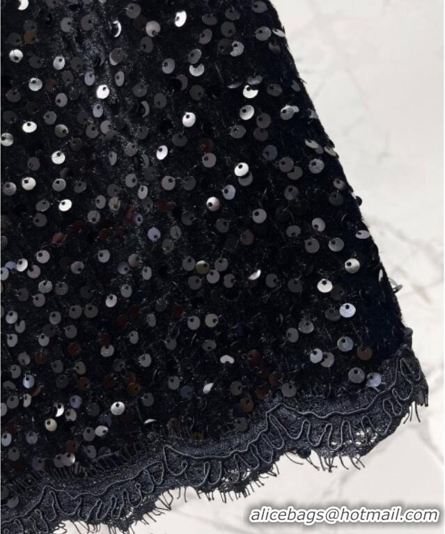 Luxury Discount Saint Laurent Sequins Top and Skirt YSL111501 Black 2025