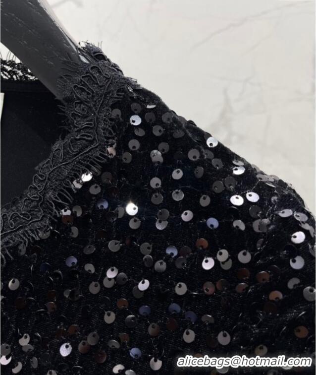 Luxury Discount Saint Laurent Sequins Top and Skirt YSL111501 Black 2025