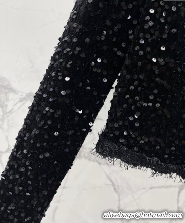 Luxury Discount Saint Laurent Sequins Top and Skirt YSL111501 Black 2025