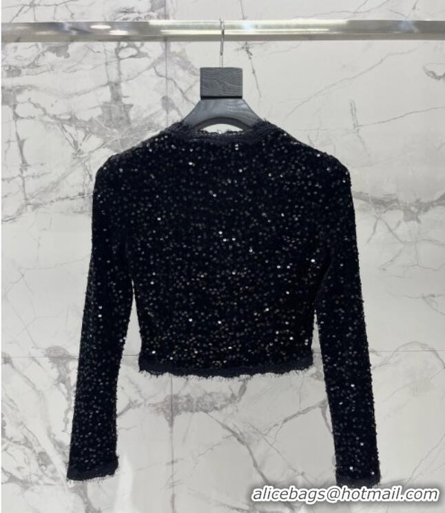 Luxury Discount Saint Laurent Sequins Top and Skirt YSL111501 Black 2025