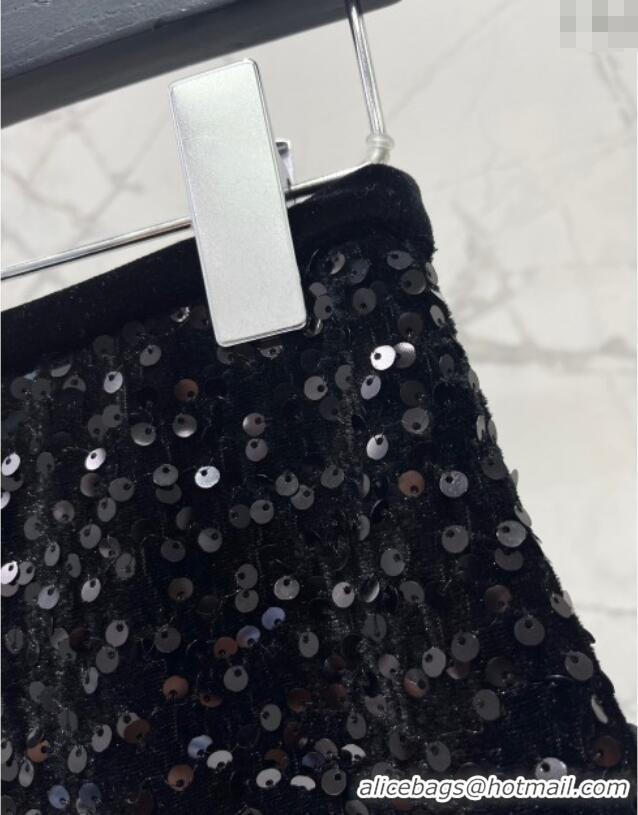 Luxury Discount Saint Laurent Sequins Top and Skirt YSL111501 Black 2025