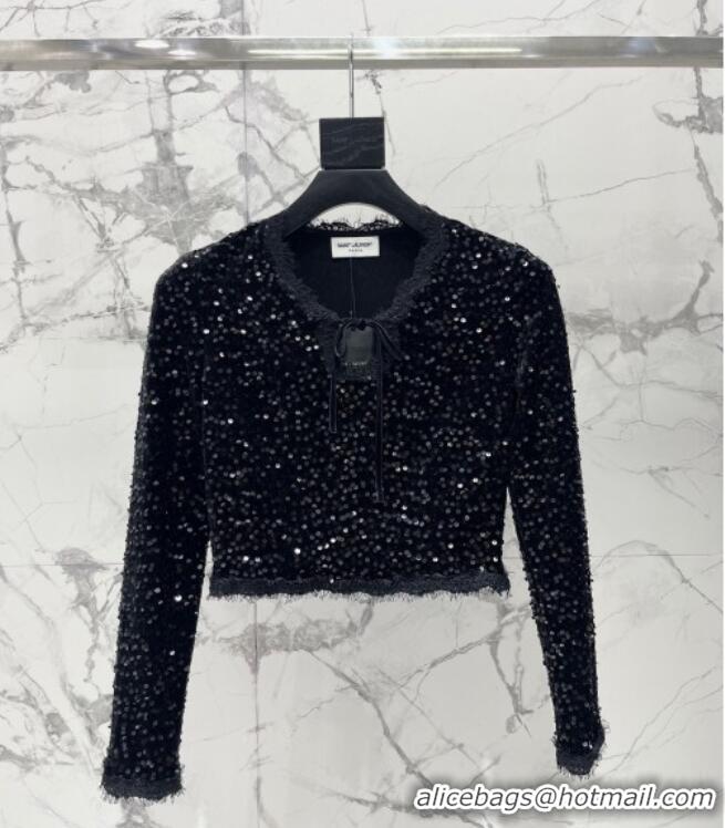 Luxury Discount Saint Laurent Sequins Top and Skirt YSL111501 Black 2025
