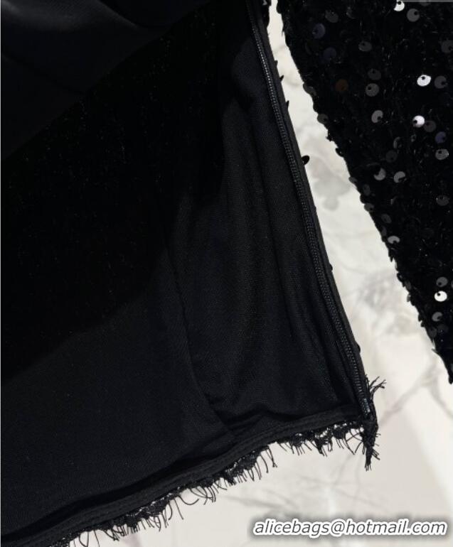 Luxury Discount Saint Laurent Sequins Top and Skirt YSL111501 Black 2025