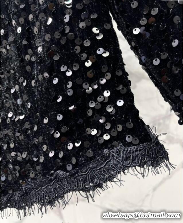 Luxury Discount Saint Laurent Sequins Top and Skirt YSL111501 Black 2025