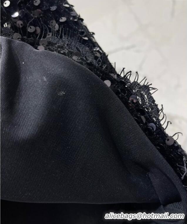 Luxury Discount Saint Laurent Sequins Top and Skirt YSL111501 Black 2025