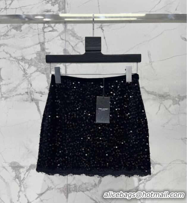 Luxury Discount Saint Laurent Sequins Top and Skirt YSL111501 Black 2025