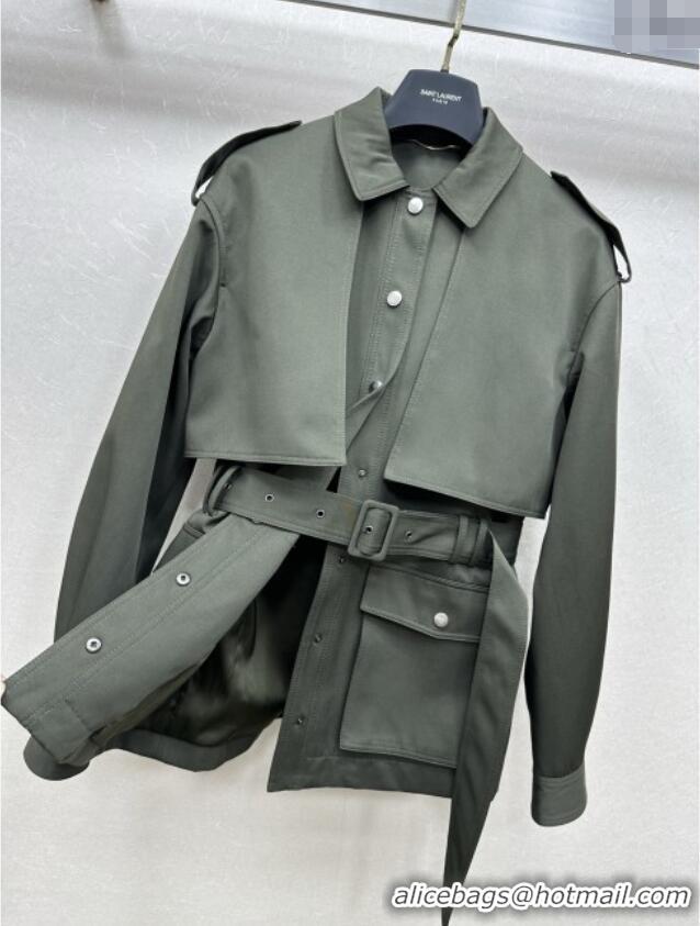 Top Quality Saint Laurent Trench Coat S090411 Green 2025
