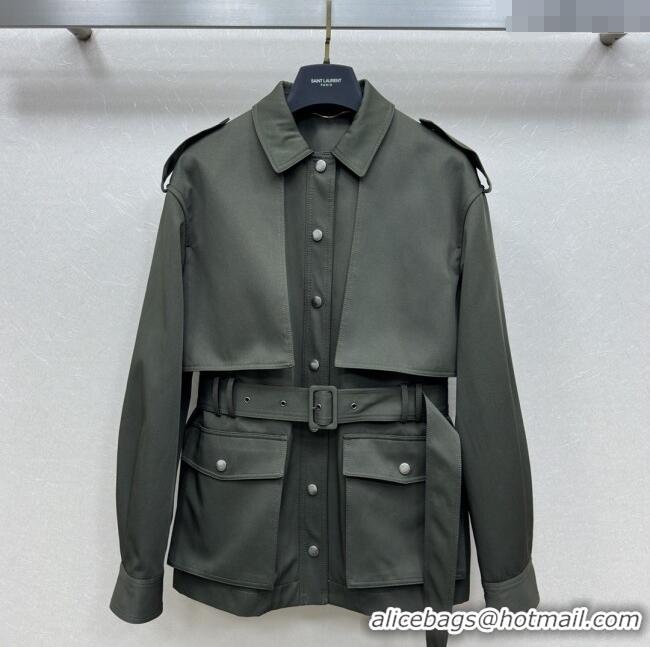 Top Quality Saint Laurent Trench Coat S090411 Green 2025