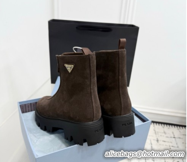Stylish Prada Suede Platform Booties 6cm with Zip Dark Brown 2025 1T328O 1027062