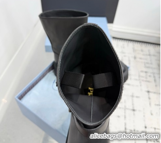 Sophisticated Prada Leather Platform Booties 5cm with Buckle Black 2025 1U187O 1027063