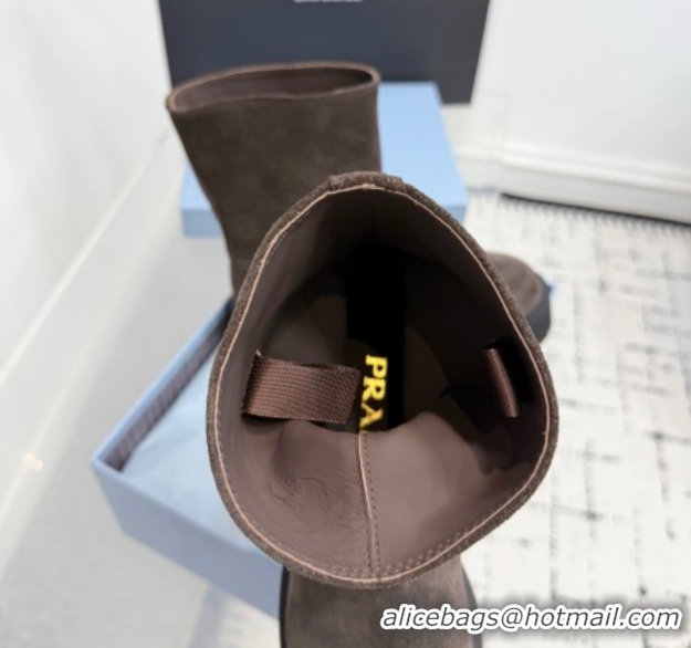 Purchase Prada Suede Platform Booties 5cm with Buckle Brown 2025 1U187O 1027065