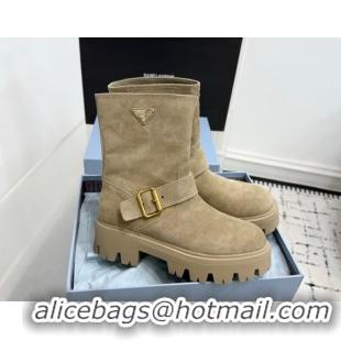 Good Quality Prada Leather Platform Booties 5cm with Buckle Beige 2025 1U187O 1027066