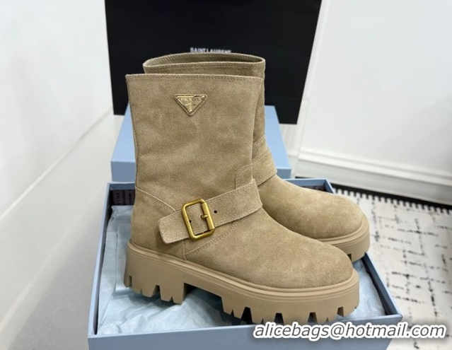 Good Quality Prada Leather Platform Booties 5cm with Buckle Beige 2025 1U187O 1027066