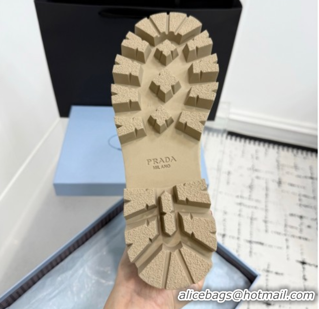 Good Quality Prada Leather Platform Booties 5cm with Buckle Beige 2025 1U187O 1027066