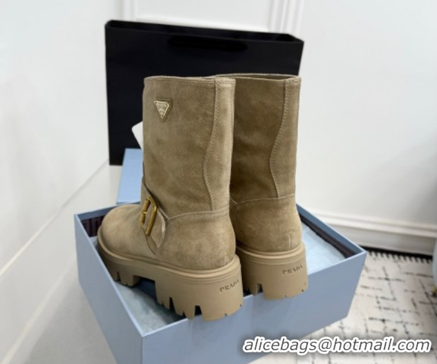 Good Quality Prada Leather Platform Booties 5cm with Buckle Beige 2025 1U187O 1027066