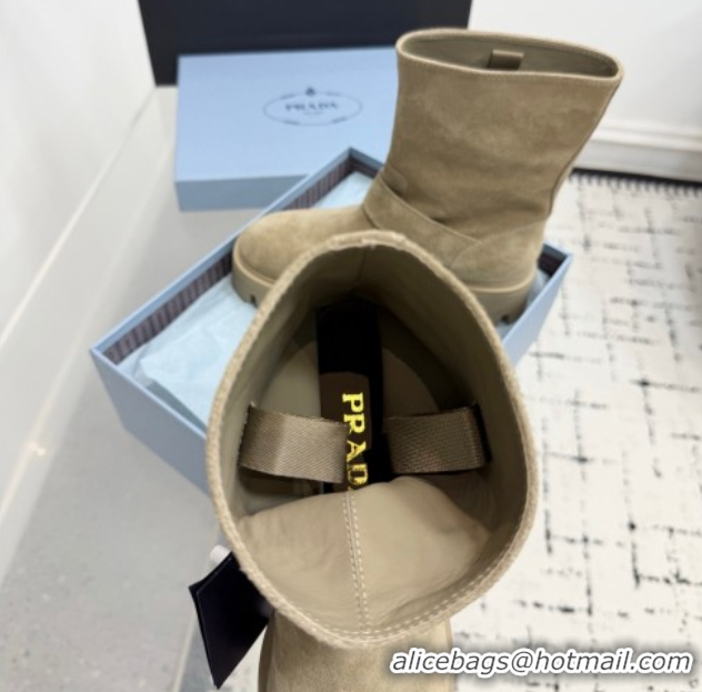 Good Quality Prada Leather Platform Booties 5cm with Buckle Beige 2025 1U187O 1027066