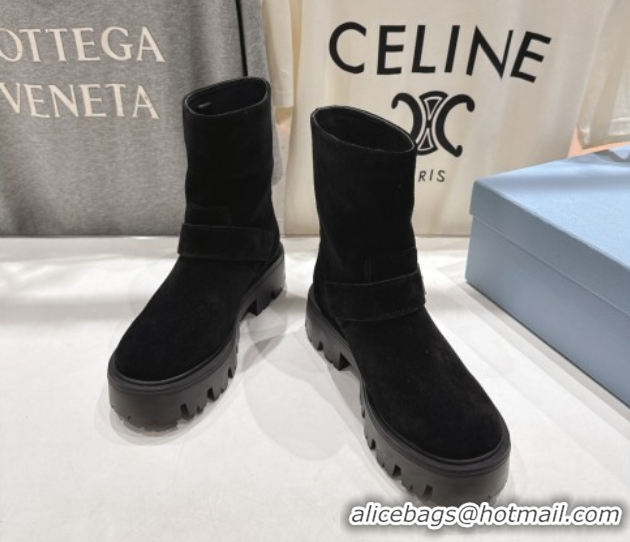 Grade Quality Prada Suede Platform Booties 5cm with Buckle Black 2025 1U187O 1027067