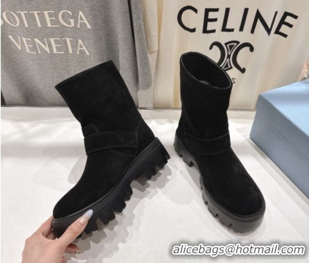 Grade Quality Prada Suede Platform Booties 5cm with Buckle Black 2025 1U187O 1027067