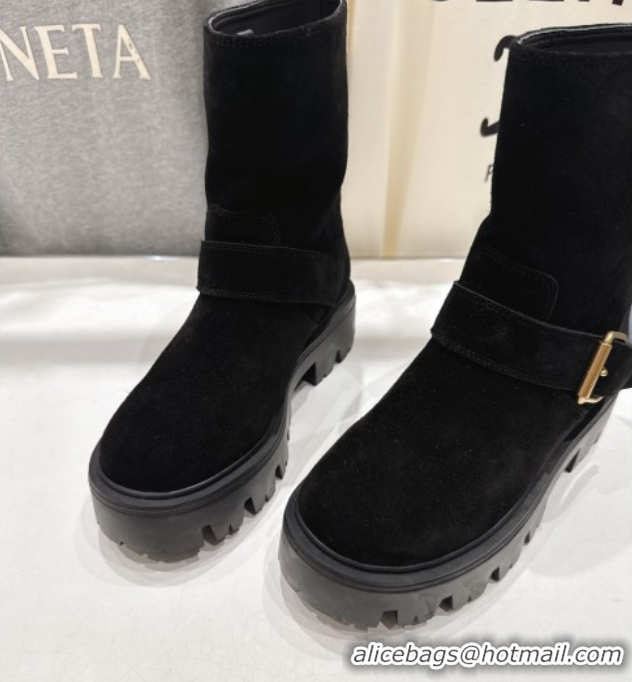 Grade Quality Prada Suede Platform Booties 5cm with Buckle Black 2025 1U187O 1027067