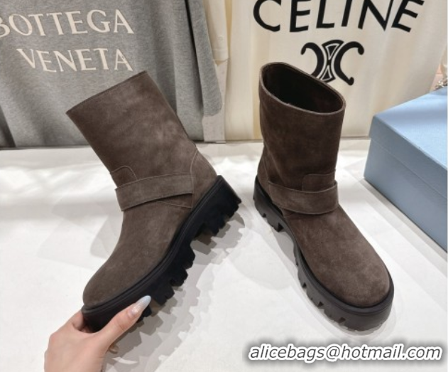 Duplicate Prada Suede Platform Booties 5cm with Buckle Dark Brown 2025 1U187O 1027068
