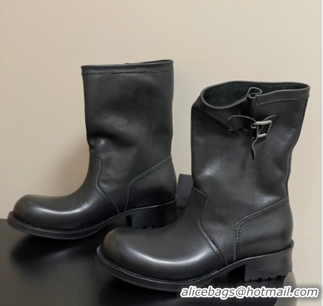 Top Design Prada Leather Heel Ankle Boots 4cm with Buckle Black 2025 PR102704 1027075 