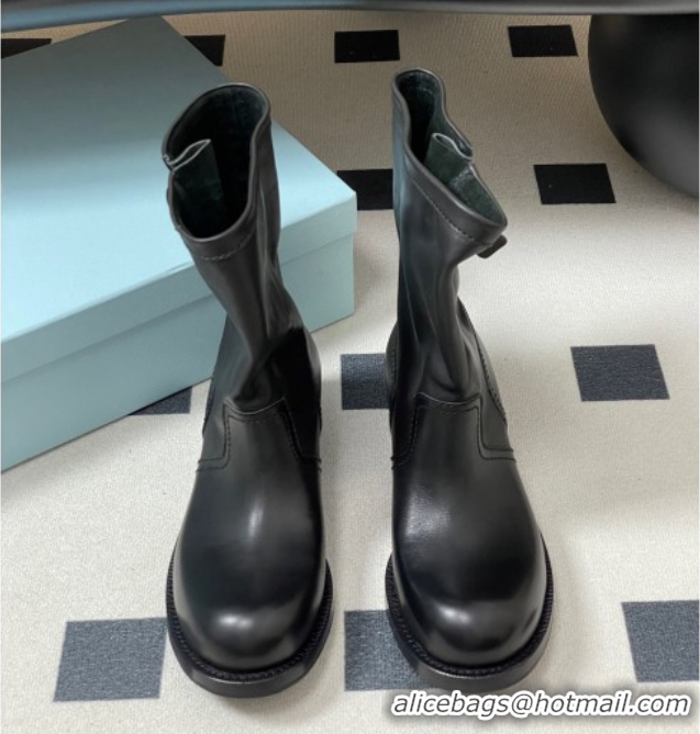 Top Design Prada Leather Heel Ankle Boots 4cm with Buckle Black 2025 PR102704 1027075 