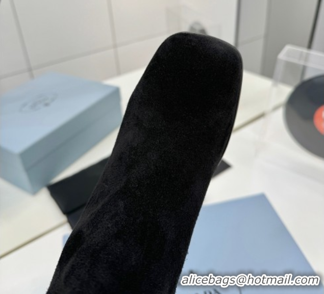 Stylish Prada Suede Heel Ankle Boots 6.5cm Black 2025 PR102705 1027077