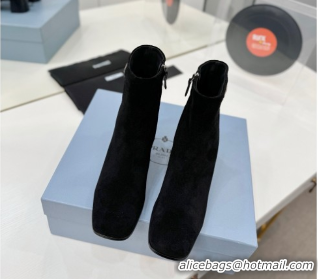 Stylish Prada Suede Heel Ankle Boots 6.5cm Black 2025 PR102705 1027077