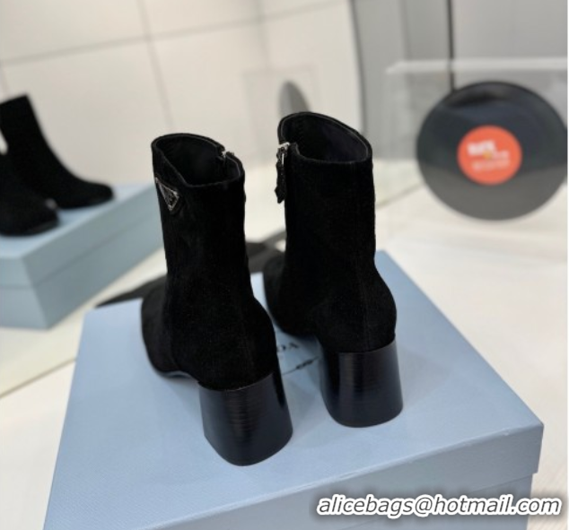Stylish Prada Suede Heel Ankle Boots 6.5cm Black 2025 PR102705 1027077