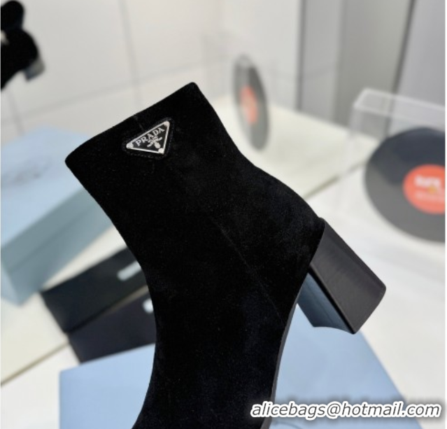 Stylish Prada Suede Heel Ankle Boots 6.5cm Black 2025 PR102705 1027077