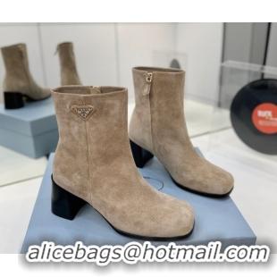 Sophisticated Prada Suede Heel Ankle Boots 6.5cm Beige 2025 PR102705 51027078