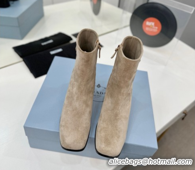 Sophisticated Prada Suede Heel Ankle Boots 6.5cm Beige 2025 PR102705 51027078