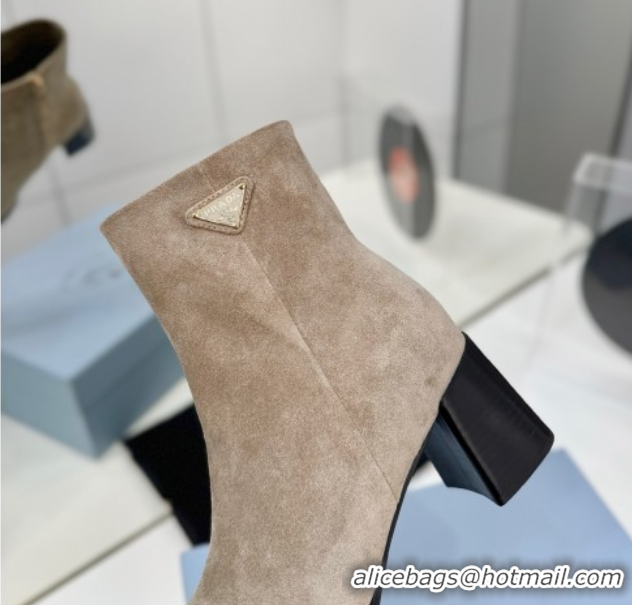 Sophisticated Prada Suede Heel Ankle Boots 6.5cm Beige 2025 PR102705 51027078