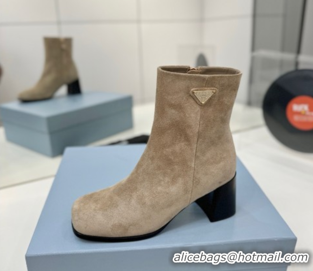 Sophisticated Prada Suede Heel Ankle Boots 6.5cm Beige 2025 PR102705 51027078
