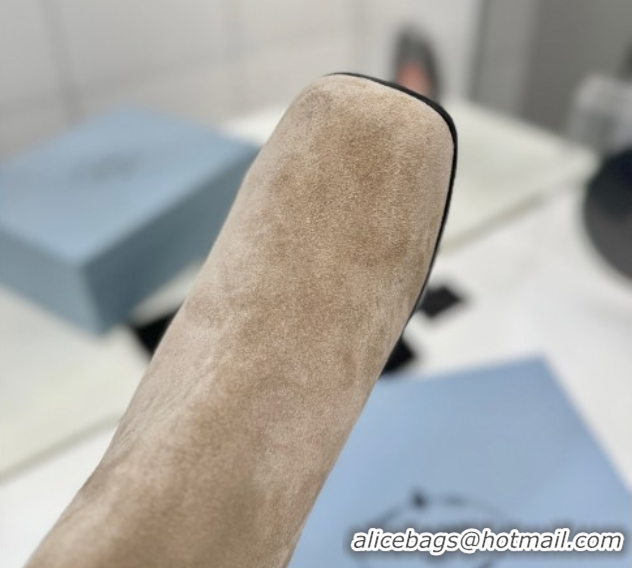 Sophisticated Prada Suede Heel Ankle Boots 6.5cm Beige 2025 PR102705 51027078