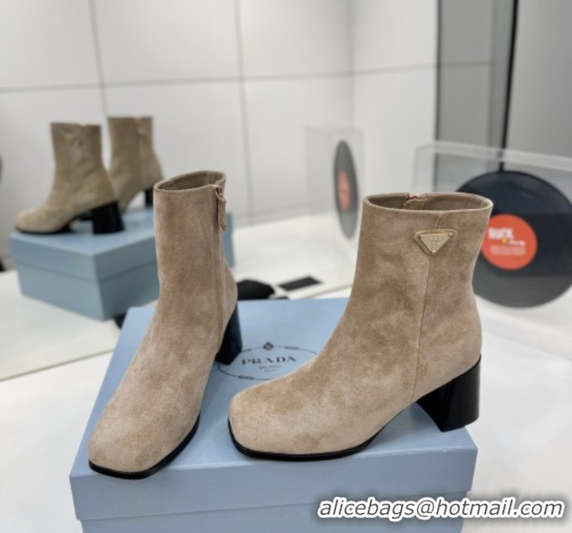 Sophisticated Prada Suede Heel Ankle Boots 6.5cm Beige 2025 PR102705 51027078