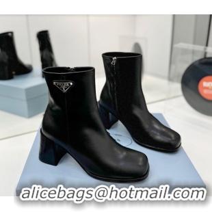 Stylish Prada Calf Leather Heel Ankle Boots 6.5cm Black 2025 PR102705 51027080