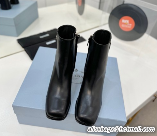 Stylish Prada Calf Leather Heel Ankle Boots 6.5cm Black 2025 PR102705 51027080