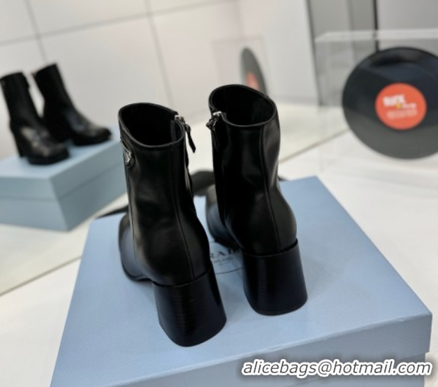 Stylish Prada Calf Leather Heel Ankle Boots 6.5cm Black 2025 PR102705 51027080